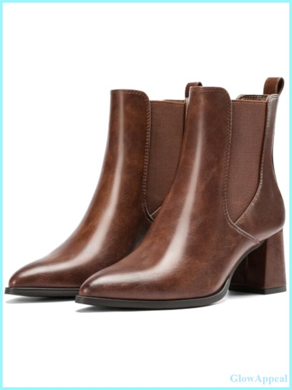 Wide Width Faux Leather Chelsea Ankle Boots Pointed Toe Block Heel